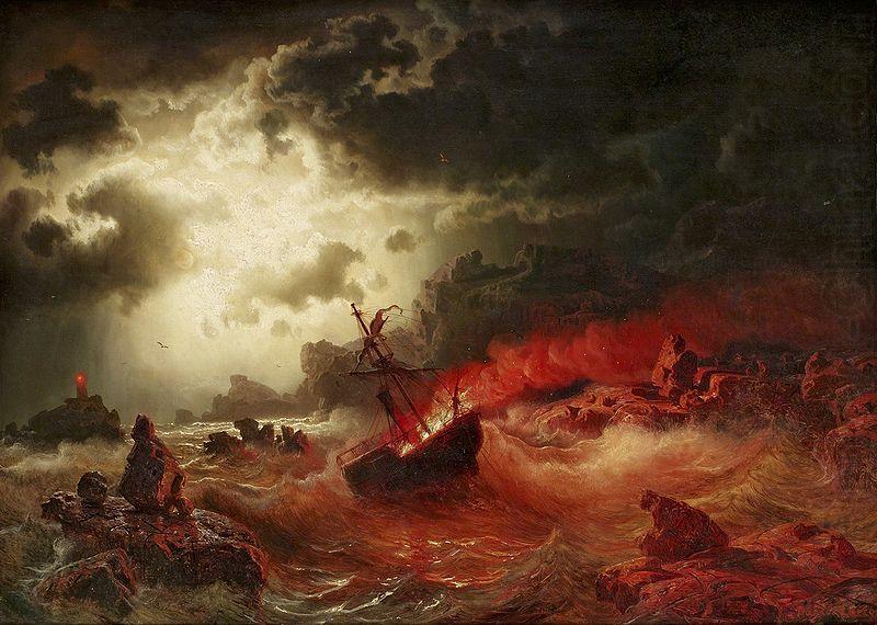 marcus larson Nattlig marin med brinnande fartyg china oil painting image